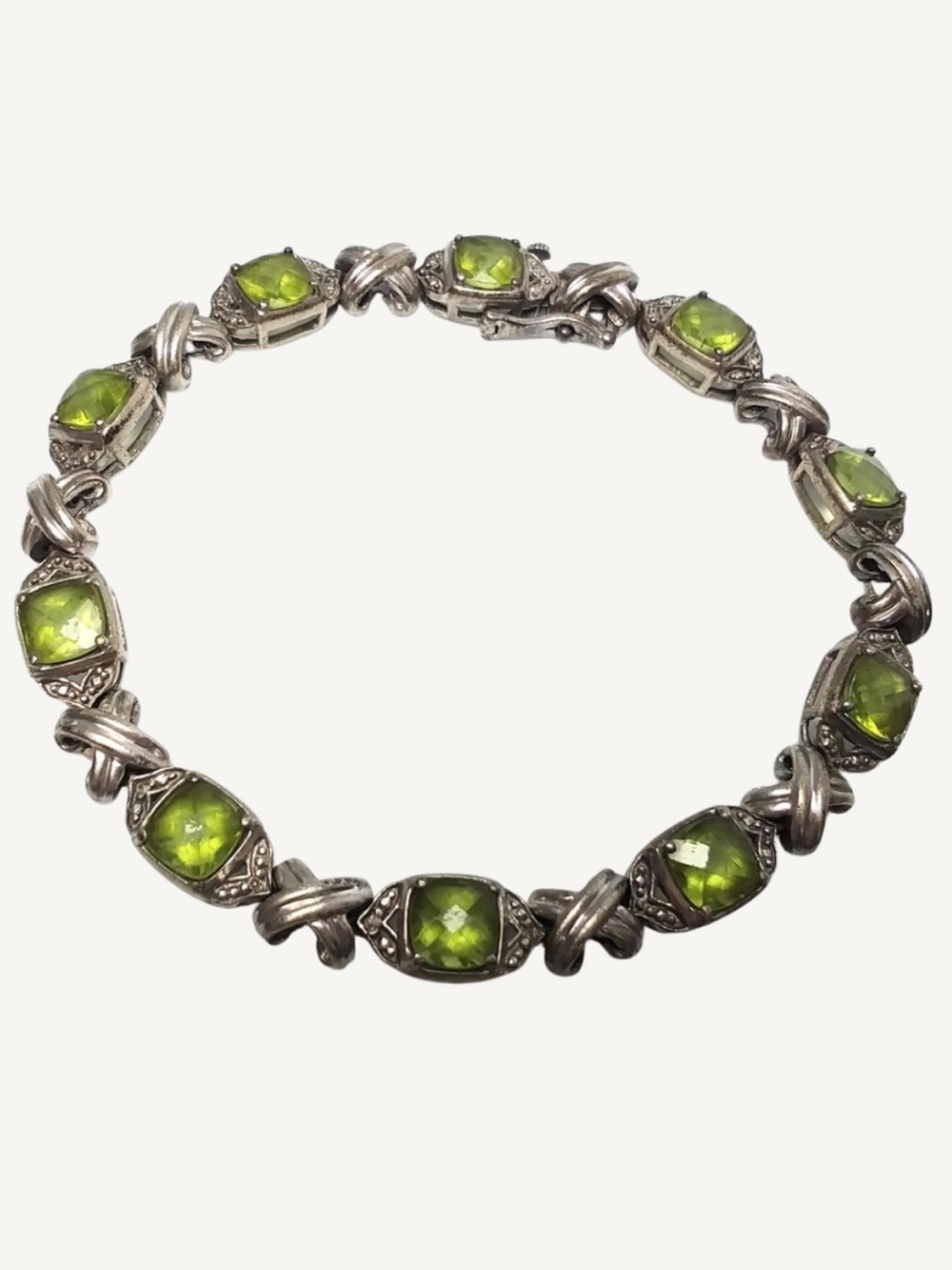 Peridot & Diamond Sterling Silver Bracelet 10 ctw XO Stamped 925